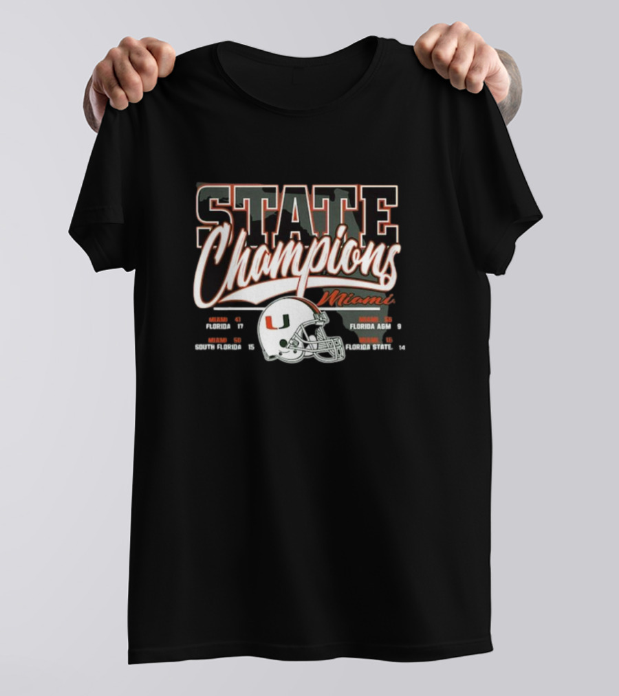 Miami Hurricanes State Champions 2024 Florida Victories NCAA Football Scores T-Shirt