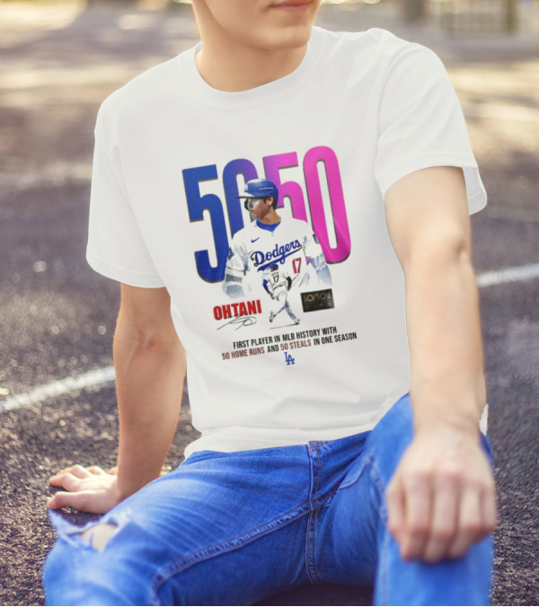 Los Angeles Dodgers Shohei Ohtani 50/50 First Player In MLB History With 50 Home Runs And 50 Steals In One Season T-Shirt