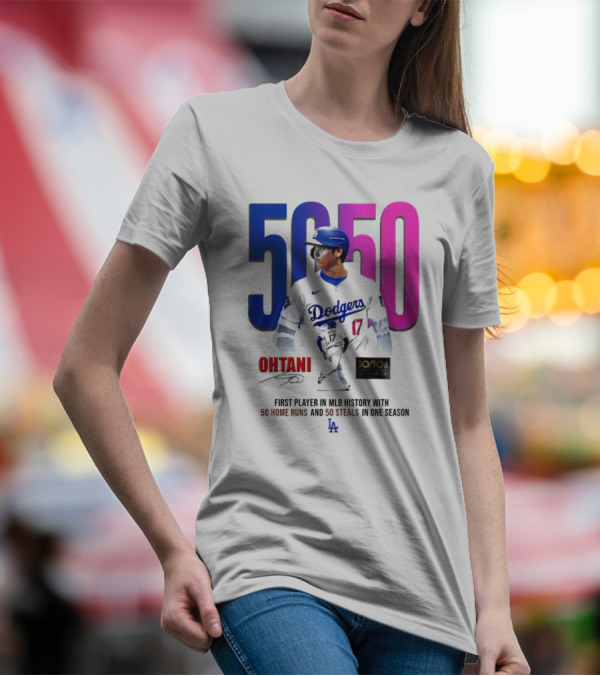 Los Angeles Dodgers Shohei Ohtani 50/50 First Player In MLB History With 50 Home Runs And 50 Steals In One Season T-Shirt