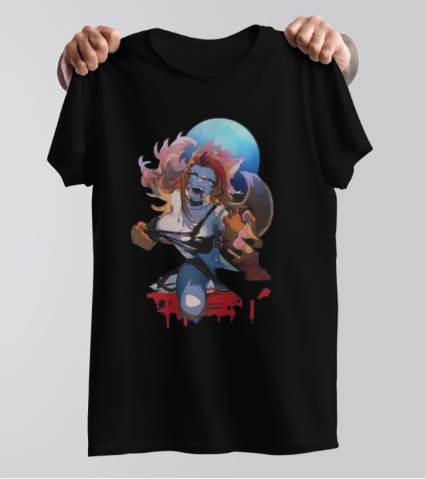 Gamersupps Buffpup Bloody Howl Werewolf Under Full Moon T-Shirt