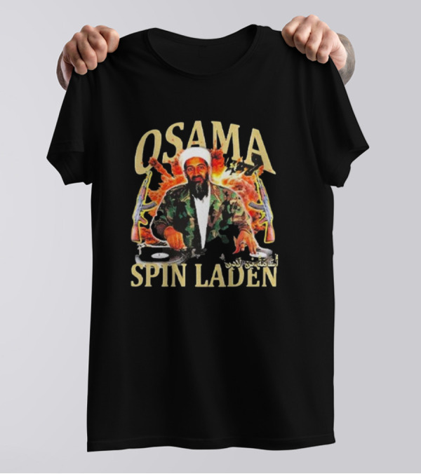Osama Spin Laden DJ Guns Arabic Text T-Shirt