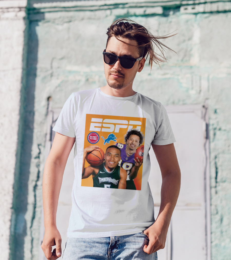 Cade Cunningham Amon Ra St. Brown ESPN Detroit Pistons Lions Timberwolves T-Shirt