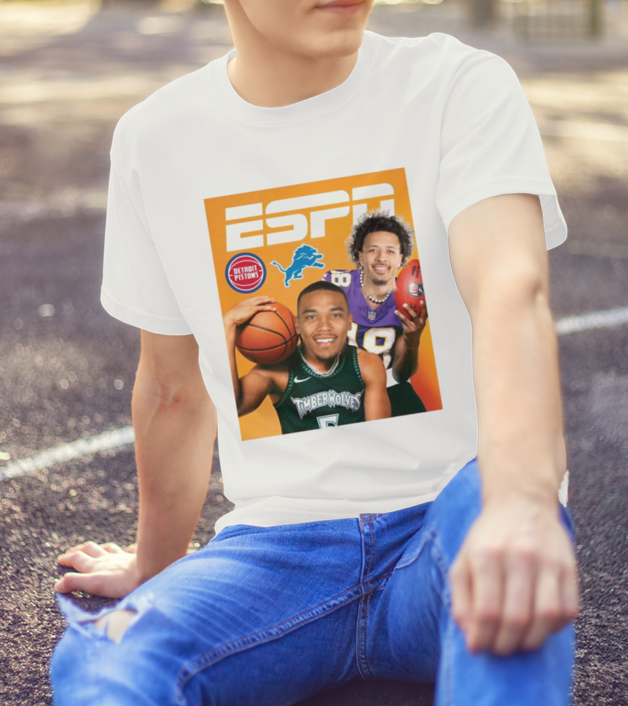 Cade Cunningham Amon Ra St. Brown ESPN Detroit Pistons Lions Timberwolves T-Shirt