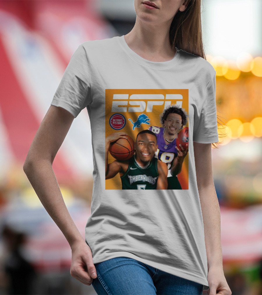Cade Cunningham Amon Ra St. Brown ESPN Detroit Pistons Lions Timberwolves T-Shirt