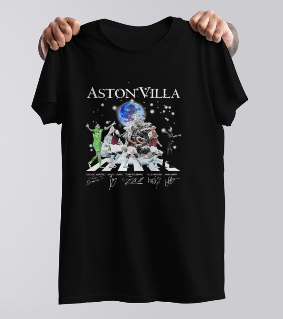 Aston Villa Abbey Road Emiliano Martinez Amadou Onana Youri Tielemans Ollie Watkins Unai Emery 2024 Signature T-Shirt
