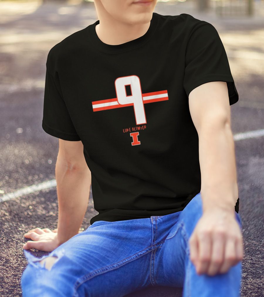 Illinois Fighting Illini Football Number 9 Luke Altmyer Stripe T-Shirt