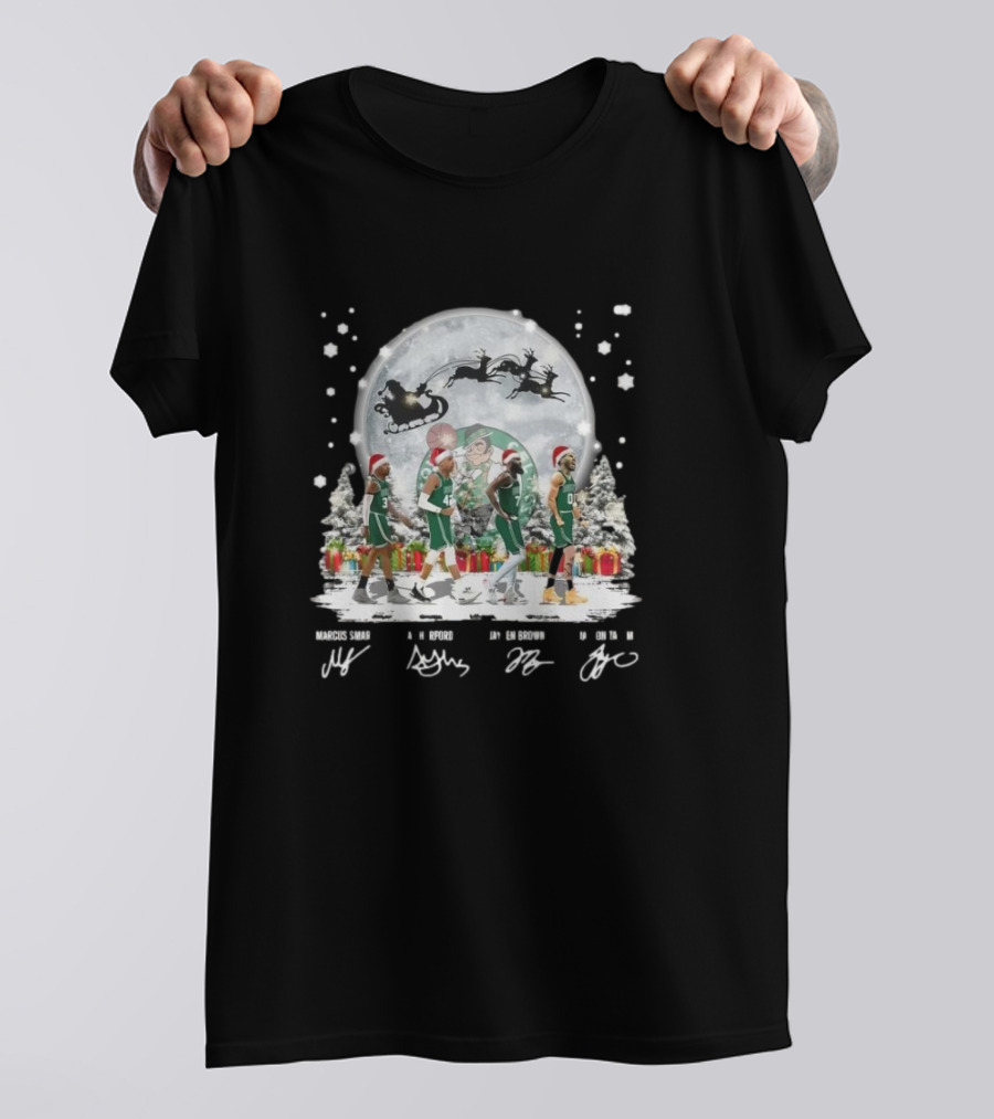 Boston Celtics Abbey Road Merry Christmas 2024 Signatures Marcus Smart Al Horford Jaylen Brown Jayson Tatum T-Shirt