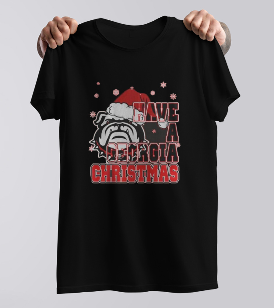 Have A Georgia Christmas Bulldogs Santa Hat Snowflakes T-Shirt