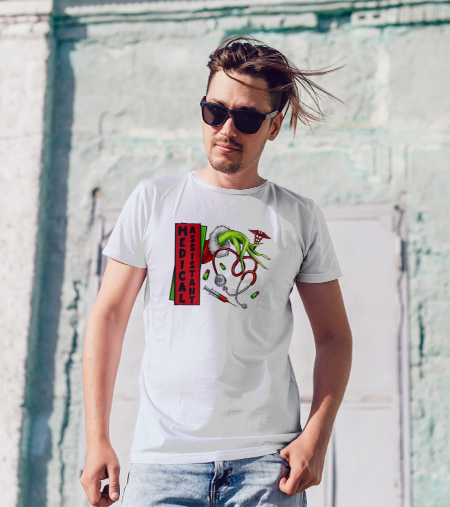 Medical Assistant Grinch Hand Stethoscope Christmas T-Shirt