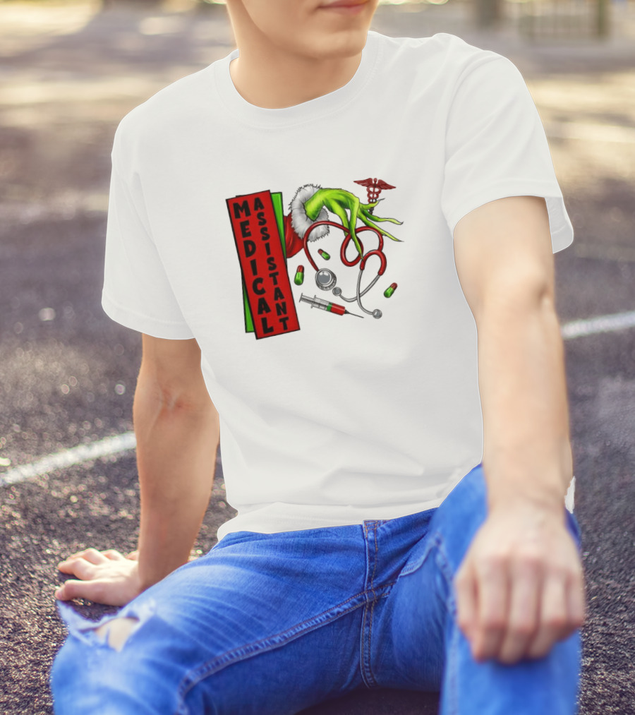 Medical Assistant Grinch Hand Stethoscope Christmas T-Shirt