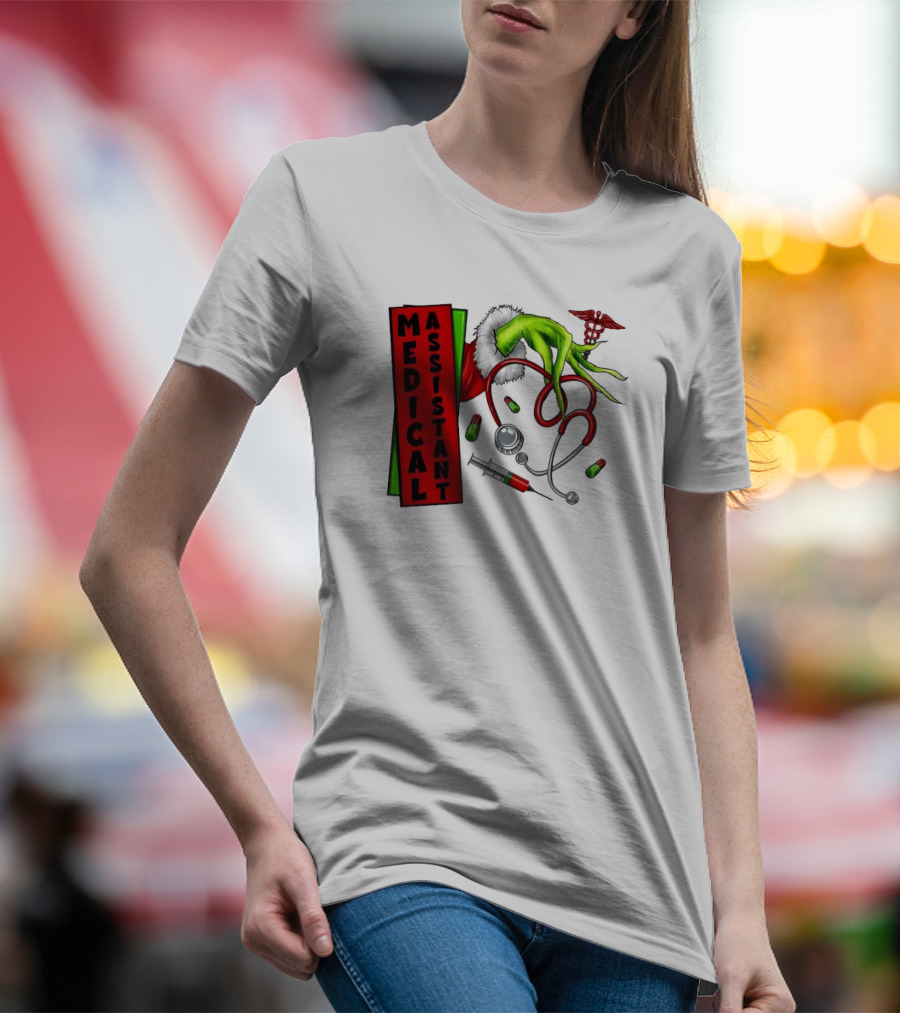Medical Assistant Grinch Hand Stethoscope Christmas T-Shirt
