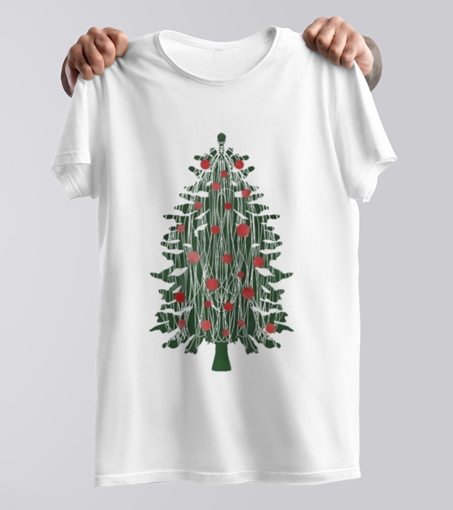 Tinsel Christmas Tree With Red Ornaments T-Shirt