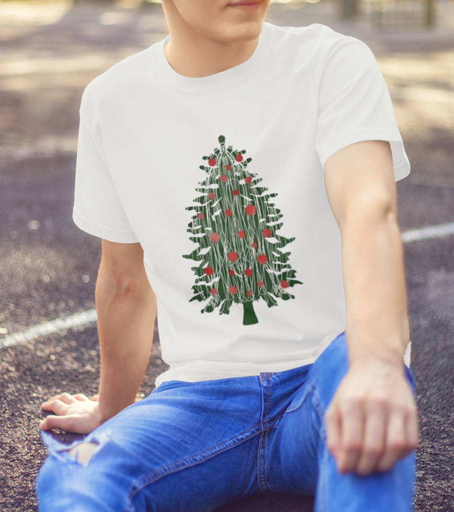 Tinsel Christmas Tree With Red Ornaments T-Shirt