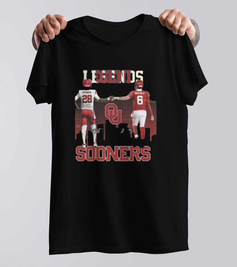 Oklahoma Sooners Legends Adrian Peterson Baker Mayfield Signatures T-Shirt