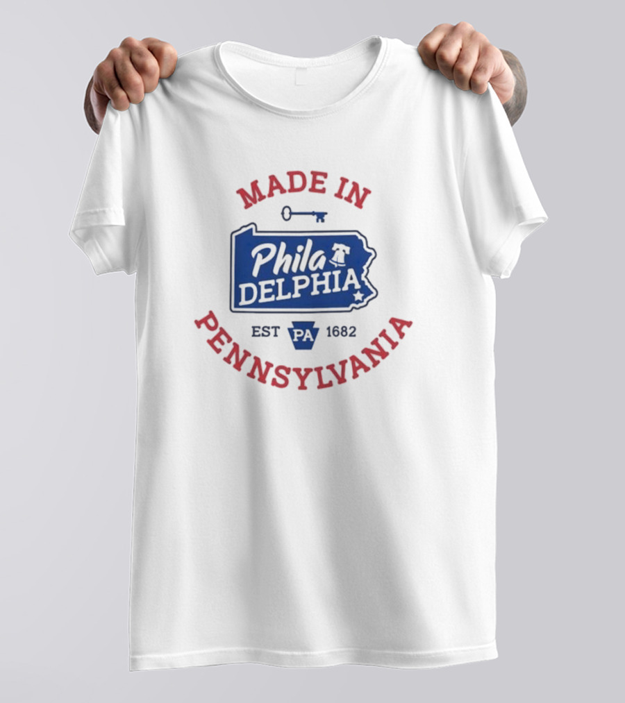 Made In Philadelphia Pennsylvania Est 1682 Liberty Bell And Keystone State Map T-Shirt