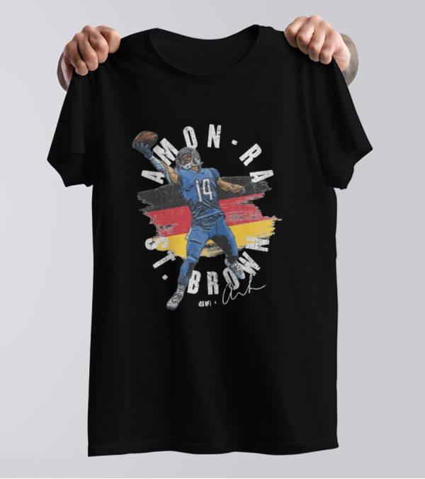 Amon-Ra St. Brown Detroit Lions NFL Germany Flag 14 Signature T-Shirt