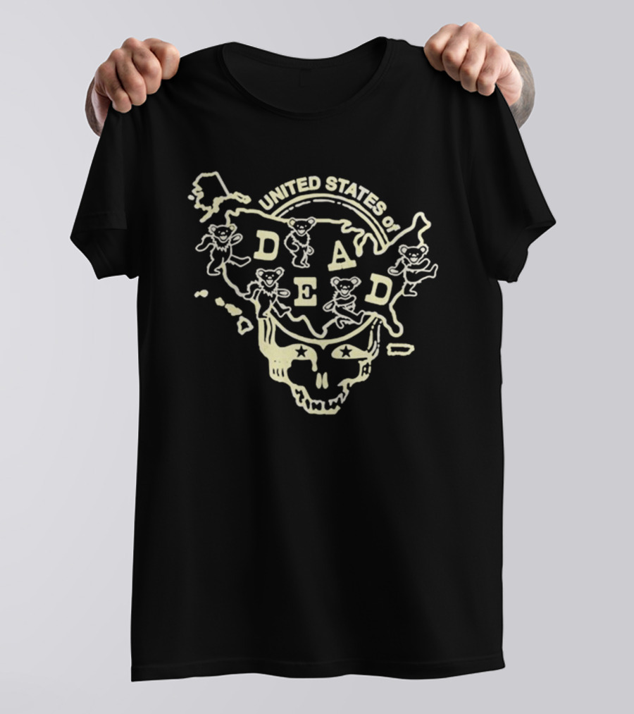 United States Of Dead Dancing Bears Skull Map T-Shirt