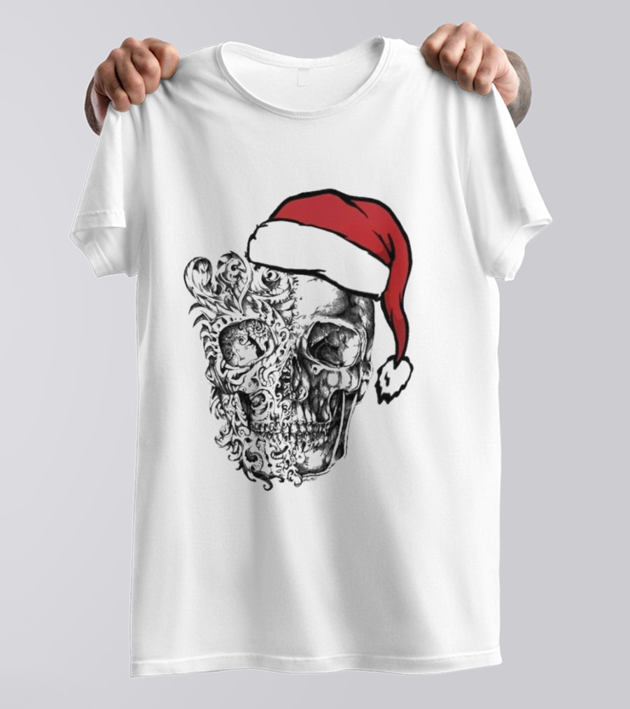 Skulls And Bodies Christmas With Santa Hat Humor T-Shirt
