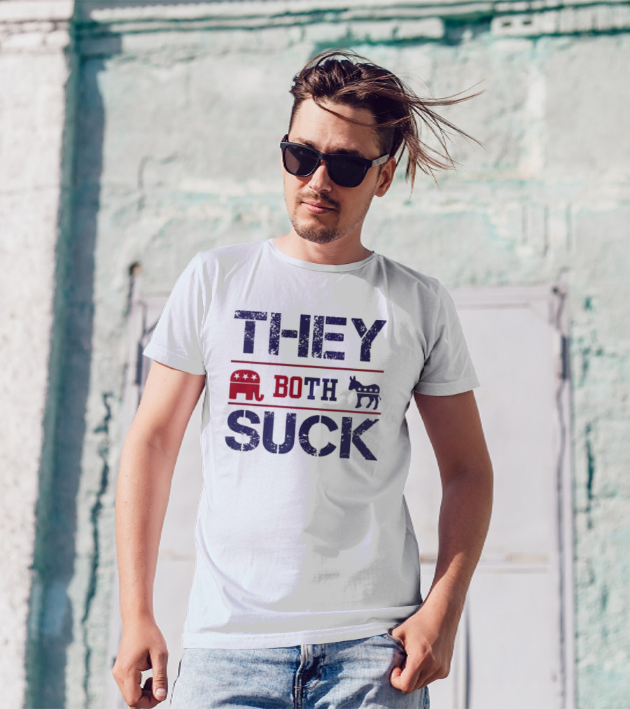 THEY BOTH SUCK Anti Republican Elephant Donkey Political T-Shirt