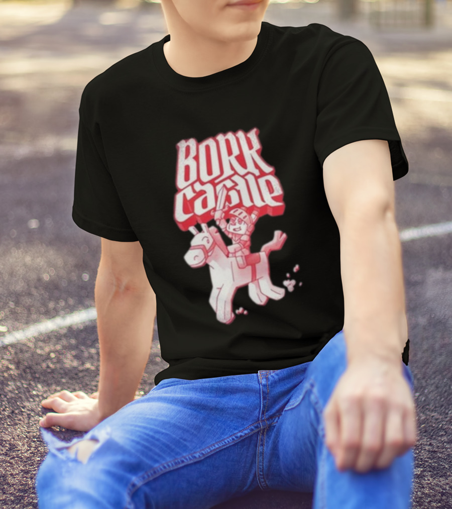 Bork Castle Cartoon Knight Riding Horse T-Shirt
