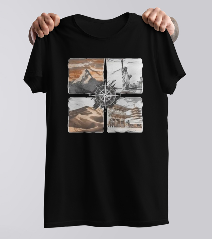 Dads Being Dudes Live Your Life Vintage Mountain Dunes Statue Of Liberty Pagoda Compass T-Shirt
