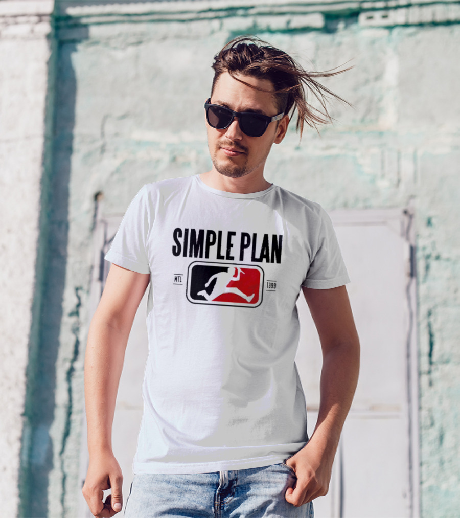 SIMPLE PLAN SP MTL 1999 Baseball Style Logo Jumping Figure T-Shirt