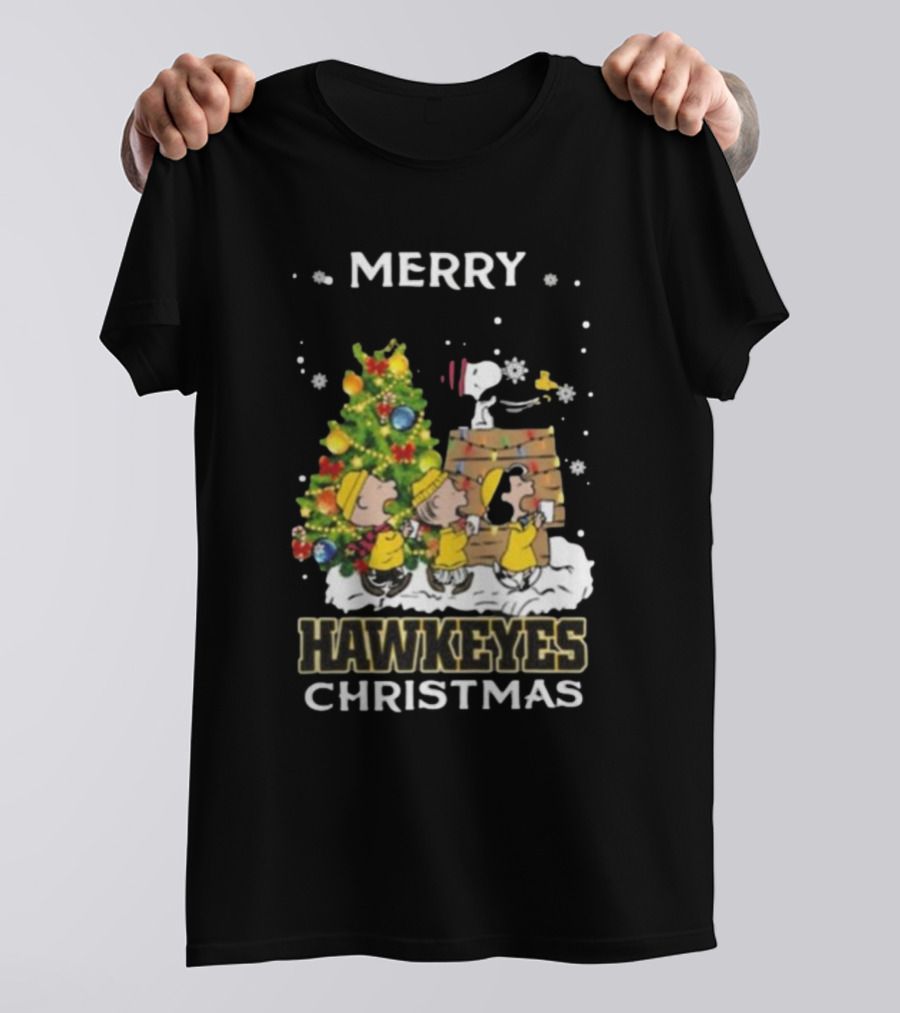 Merry Hawkeyes Christmas Snoopy And Friends Iowa T-Shirt