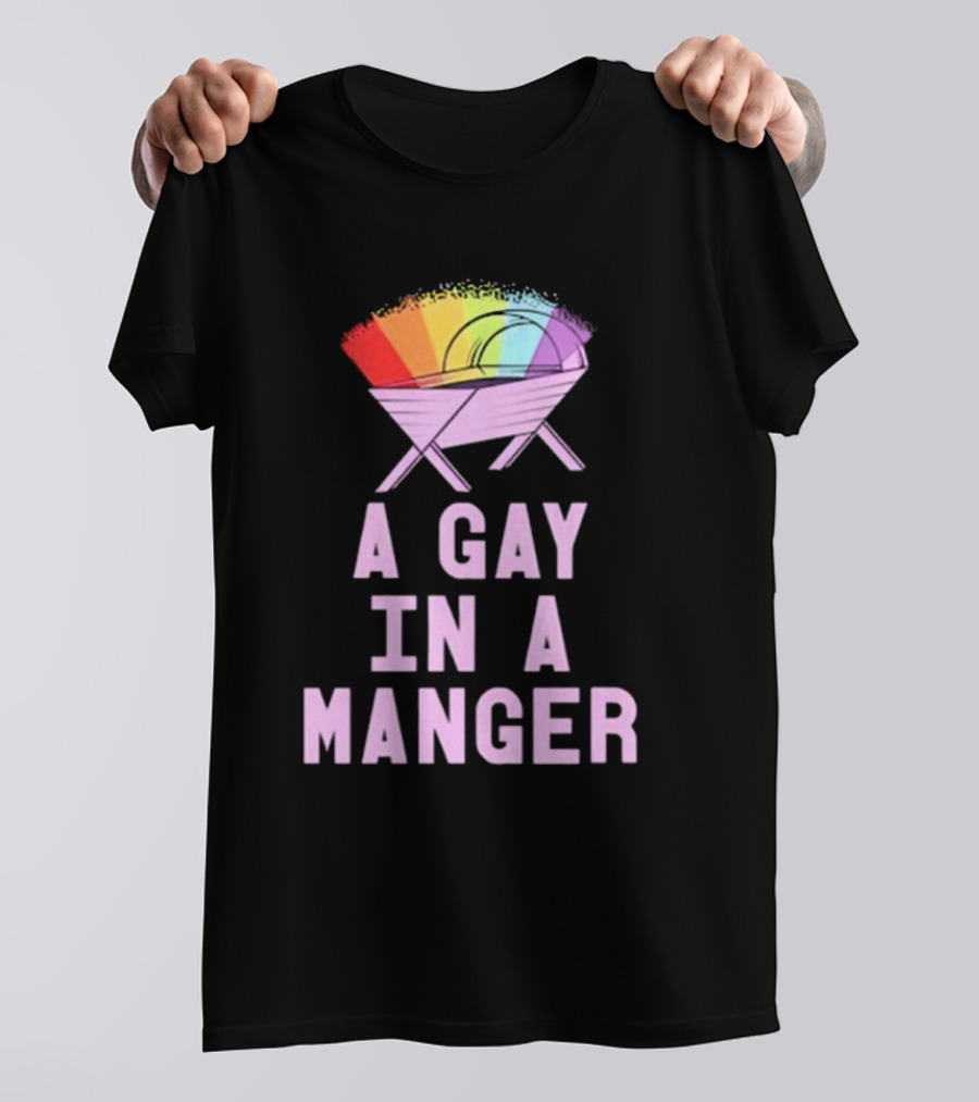 A Gay In A Manger Rainbow Design Purple T-Shirt