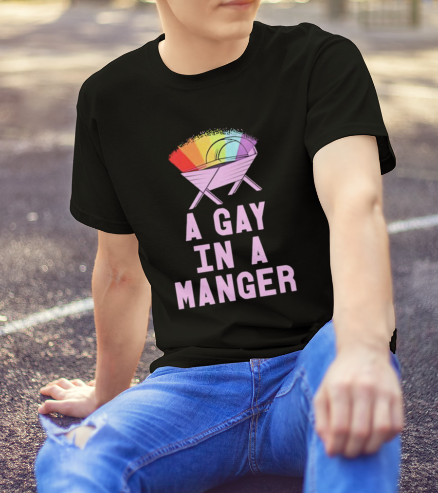A Gay In A Manger Rainbow Design Purple T-Shirt