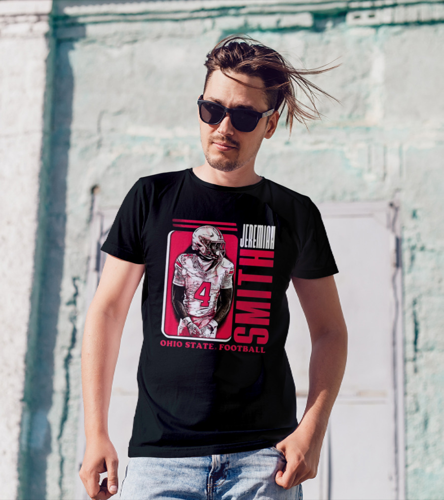 Jeremiah Smith Ohio State Football Number 4 Red Frame T-Shirt