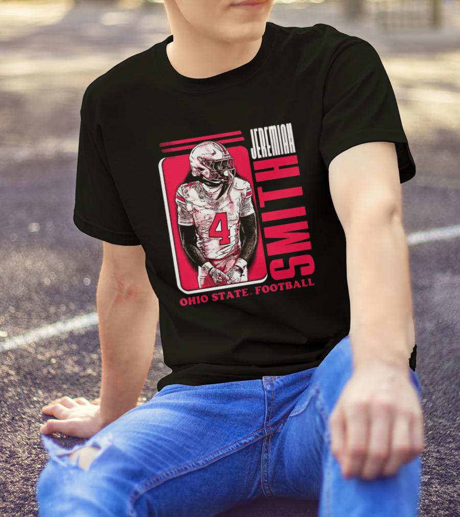 Jeremiah Smith Ohio State Football Number 4 Red Frame T-Shirt