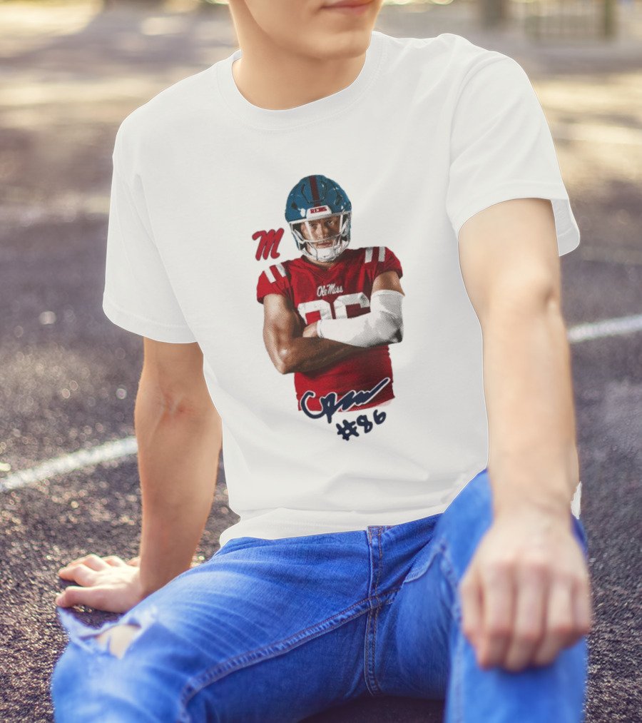 Caden Prieskorn Ole Miss Rebels #86 Signature Portrait M T-Shirt