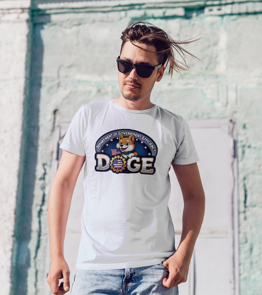 Doge Department Of Government Efficiency America Patriotic Dog With Flag T-Shirt