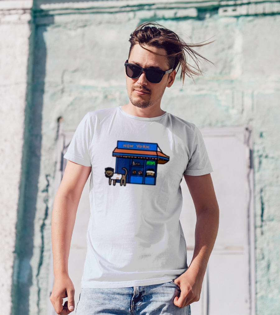 New York Bodega Kat With Blue Storefront And ATM T-Shirt