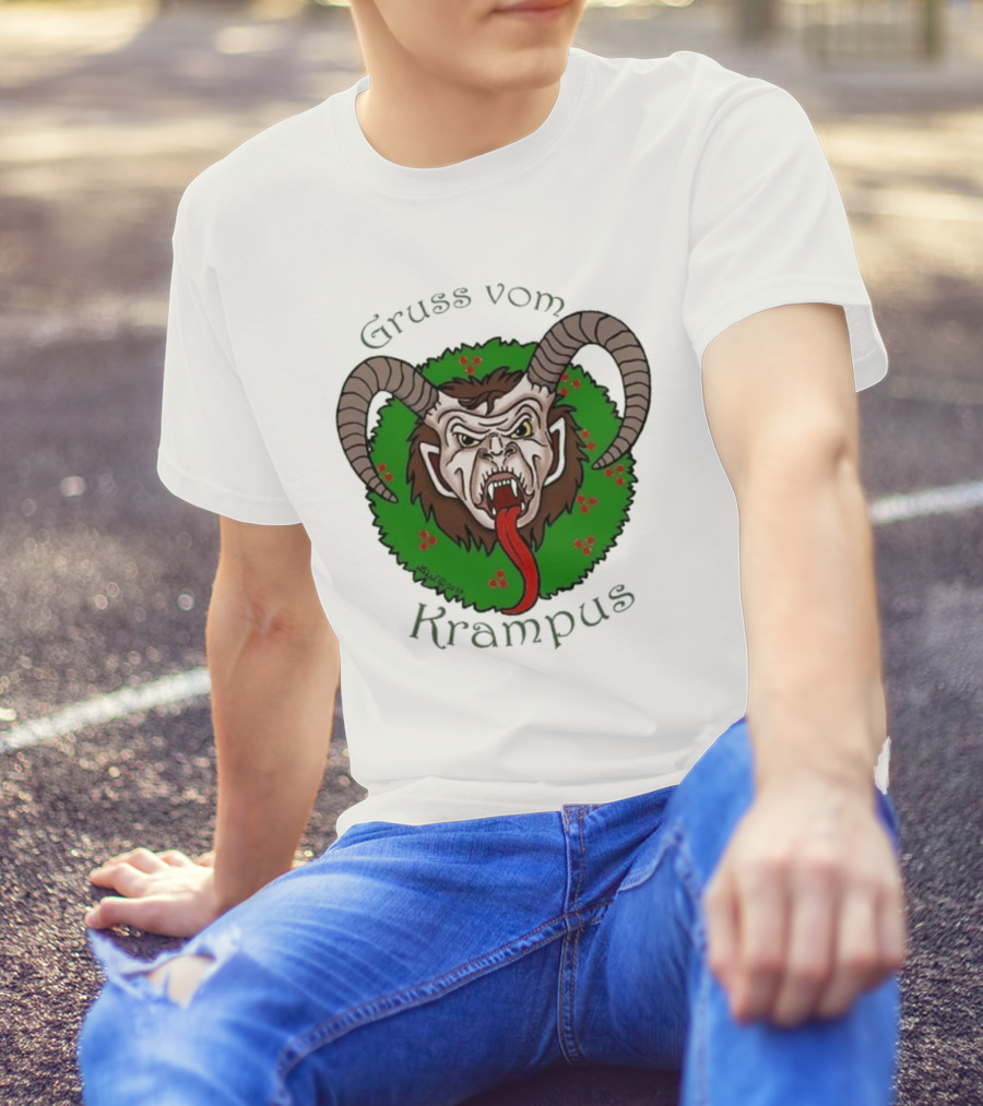 Gruss Vom Krampus Green Wreath Christmas T-Shirt