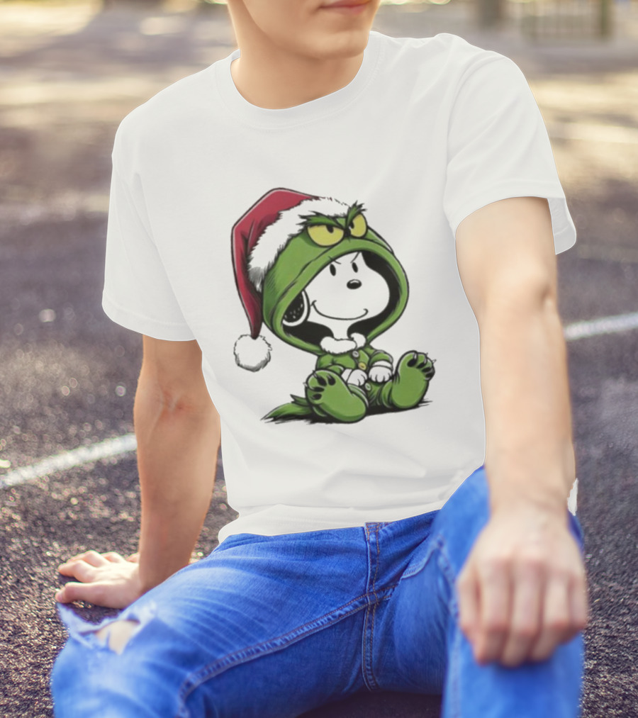 Snoopy In Grinch Costume Christmas Holiday T-Shirt