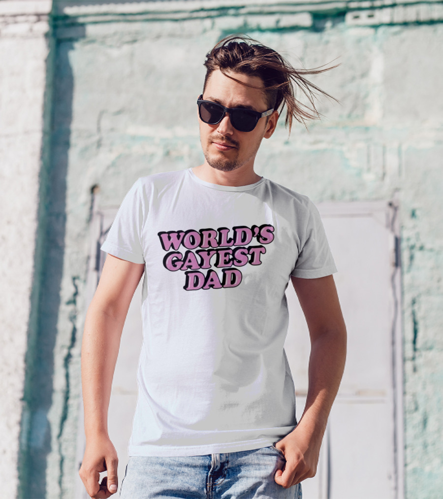 World’s Gayest Dad Bold Pink Letters With Black Outline T-Shirt