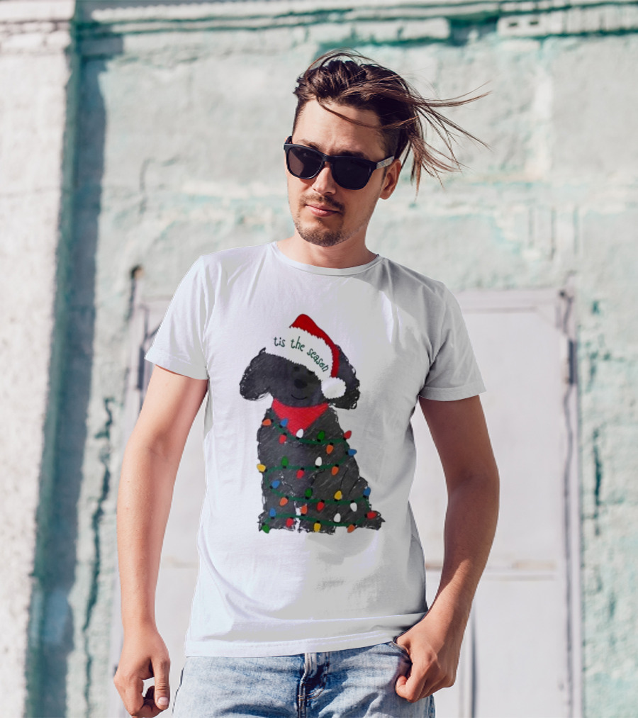 'Tis The Season Labradoodle Wrapped In Christmas Lights And Santa Hat T-Shirt