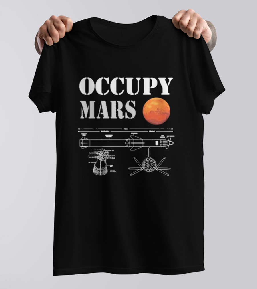 Occupy Mars Starship Rocket Blueprint With Mars Planet T-Shirt