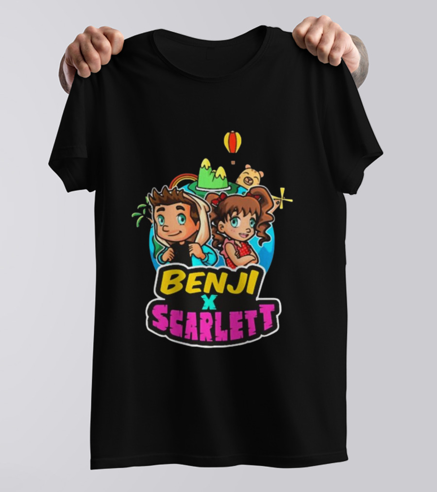 Benji X Scarlett Adventure Cartoon Style Balloon Island Teddy Bear T-Shirt