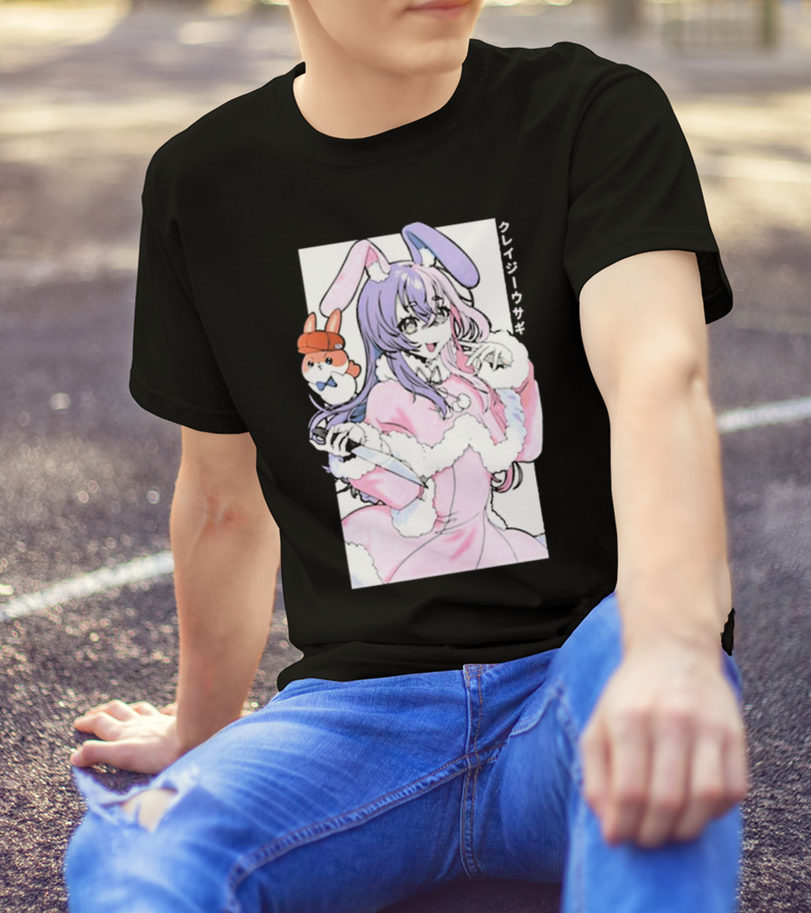 Gamersupps Punkalopi Crazy Usagi Japanese Text Anime Bunny Girl Holding Knife T-Shirt