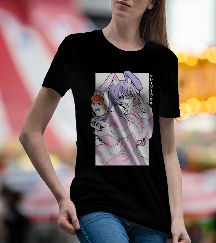 Gamersupps Punkalopi Crazy Usagi Japanese Text Anime Bunny Girl Holding Knife T-Shirt