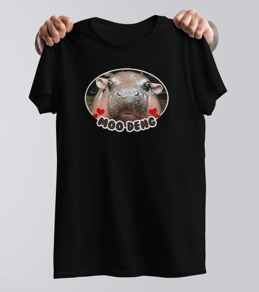 Moo Deng Hippo Heart Accented Oval T-Shirt