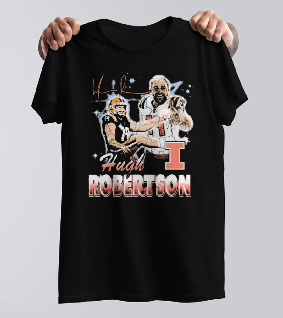 Hugh Robertson Illinois Fighting Illini 90s Retro Signature Football T-Shirt
