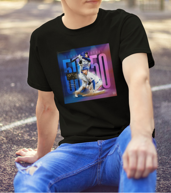 Shohei Ohtani Dodgers MLB 50 Home Runs 50 Stolen Bases Season Milestone T-Shirt