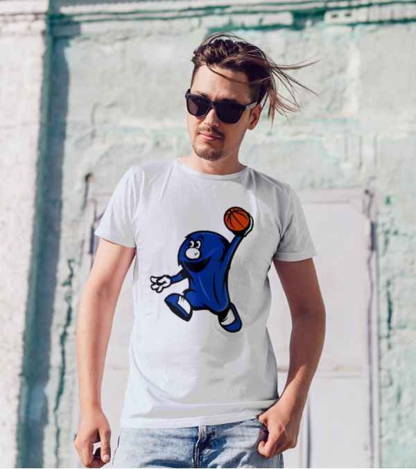 Brian Hicks Xavier Musketeers Basketball Blue Blob NCAA Mascot Dunking T-Shirt