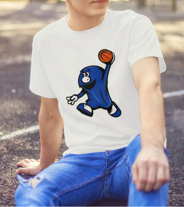 Brian Hicks Xavier Musketeers Basketball Blue Blob NCAA Mascot Dunking T-Shirt
