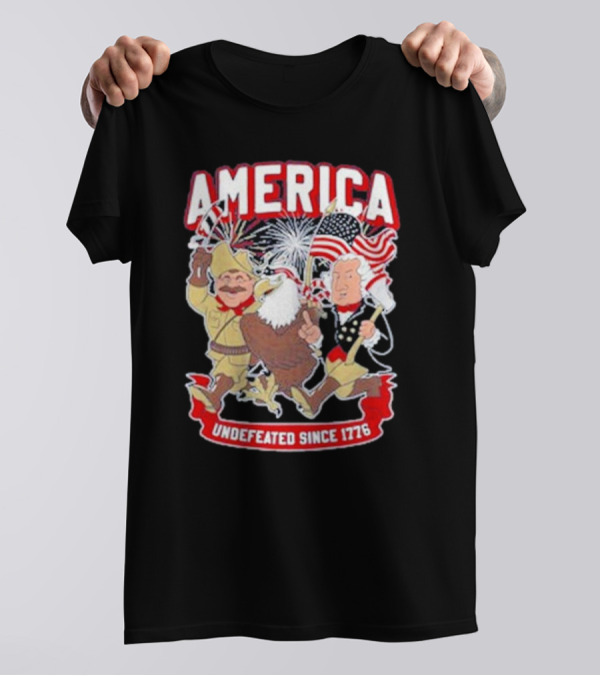America Undefeated Since 1776 Patriotic Imagery With Eagle Fireworks Flags T-Shirt