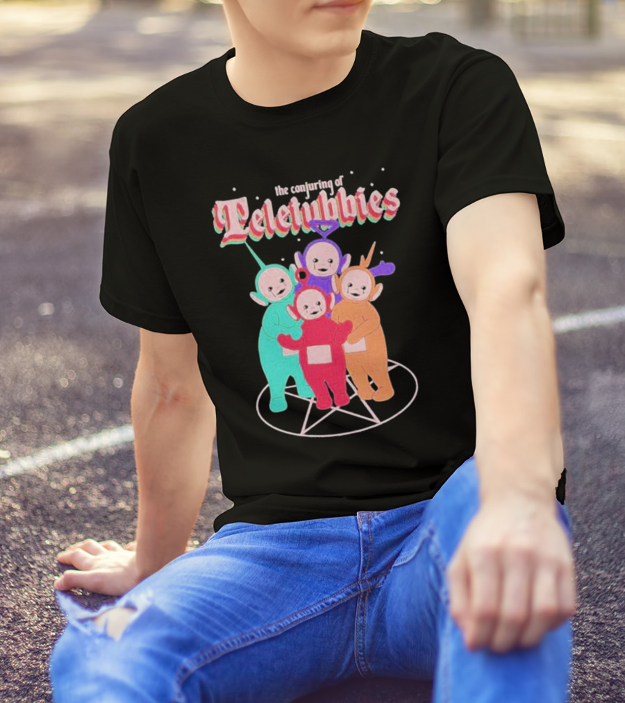 The Conjuring Of Teletubbies On Pentagram Background T-Shirt