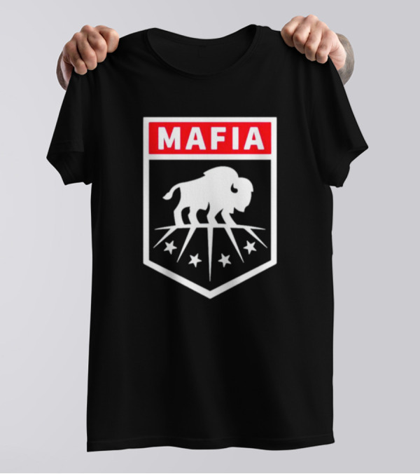 Buffalo Bills Mafia Shield Red White Buffalo Stars T-Shirt